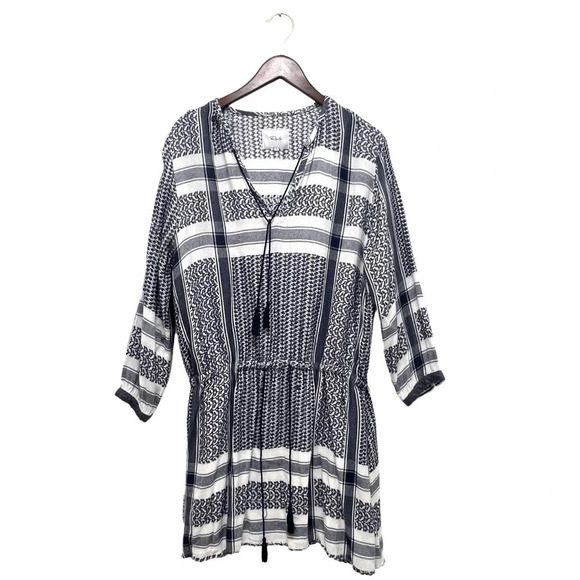Rails Adelinel Dress Sapphire Jacquard Navy White Tassle Long Sleeve Size M - Picture 5 of 12